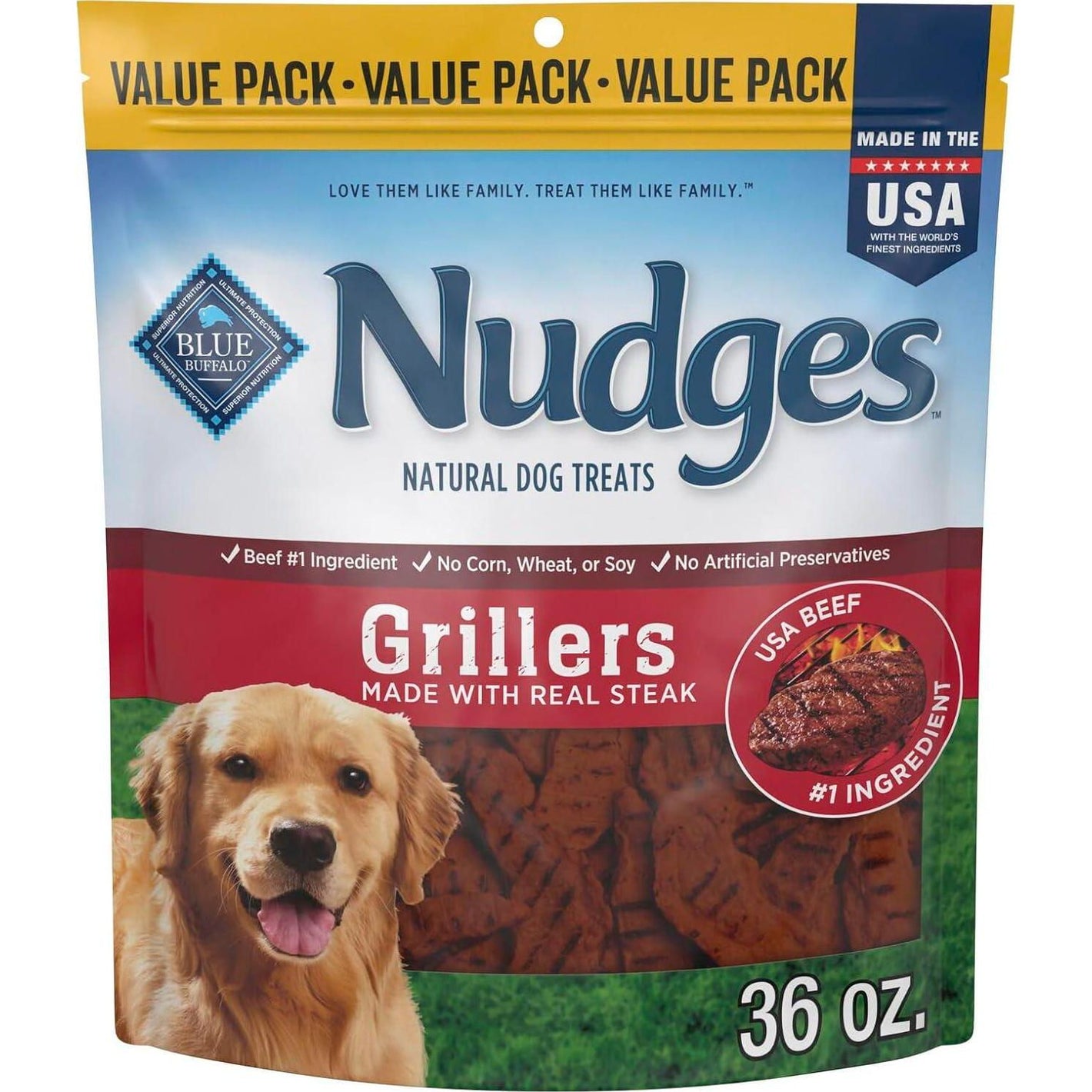 Blue Buffalo Nudges Grillers Steak Flavor Natural Dog Treats with USA Beef 36 oz Bag