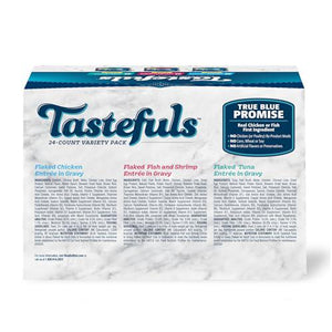 Blue Buffalo Tastefuls Flaked Wet Cat Food Variety Pack, 3 oz Cans x 24, Tuna, Chicken, Fish & Shrimp in Gravy