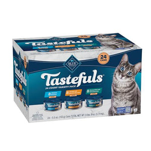 Blue Buffalo Tastefuls Wet Cat Food Pate Variety Pack 5.5 oz Cans 24 Count Chicken Turkey Ocean Fish Tuna