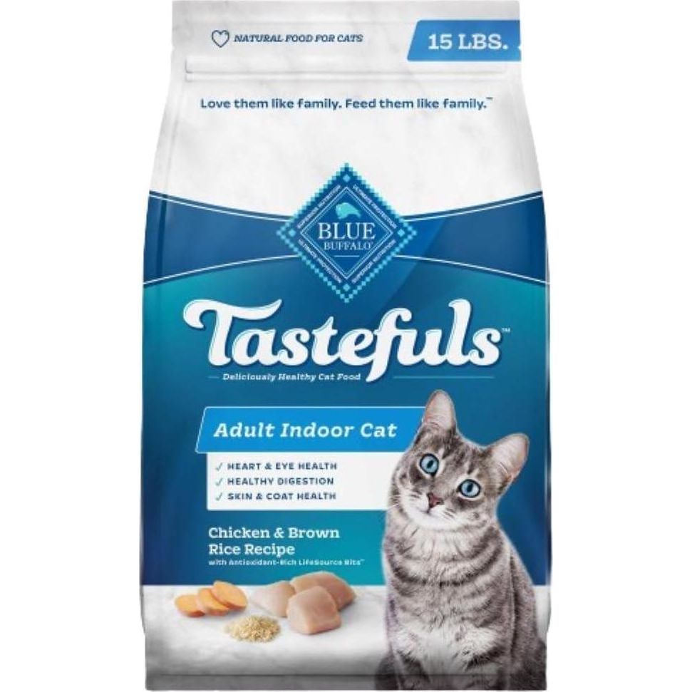 Blue Buffalo Tastefuls Indoor Cat Dry Food Chicken and Brown Rice 15 lb Bag Natural Ingredients