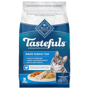 Blue Buffalo Tastefuls Adult Indoor Cat Food, 3 lb Bag, Chicken & Brown Rice, Natural Ingredients, USA-Made