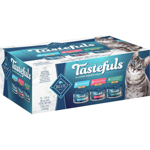 Blue Buffalo Tastefuls Pate Cat Food Variety Pack 3 oz 12 Cans Salmon Chicken Ocean Fish Tuna