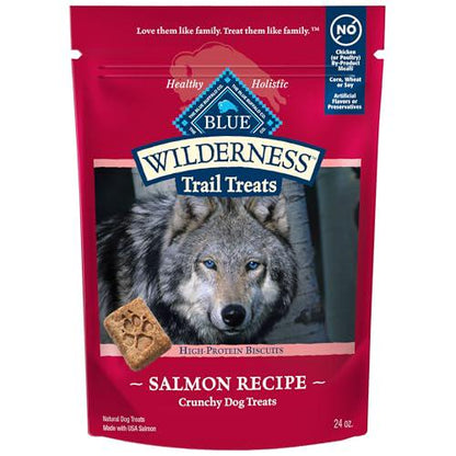 Blue Buffalo Wilderness Crunchy Dog Biscuits, Grain-Free High Protein Treats, Salmon Recipe, 24 oz