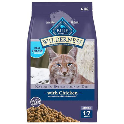 Blue Buffalo Wilderness Grain Free Dry Cat Food 6 lb Bag High Protein Chicken Recipe for Adult Cats
