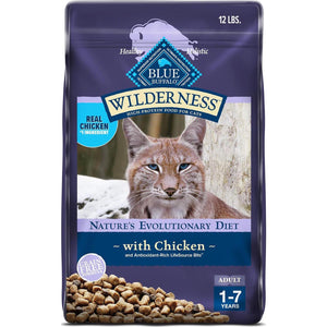 Blue Buffalo Wilderness High Protein Adult Cat Food, Chicken, Grain-Free, 12 lb Bag, Healthy Muscle