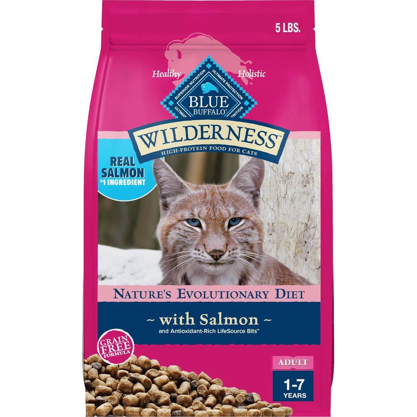 Blue Buffalo Wilderness Adult Dry Cat Food, Grain-Free, High Protein, Salmon Recipe, 5 lb Bag