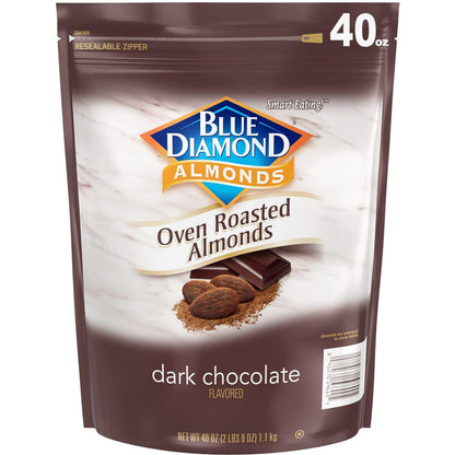 Blue Diamond Almonds Oven Roasted Dark Chocolate Flavored Snack Nuts, 40oz, Perfect for Snacking, On-the-Go, Lunches & More