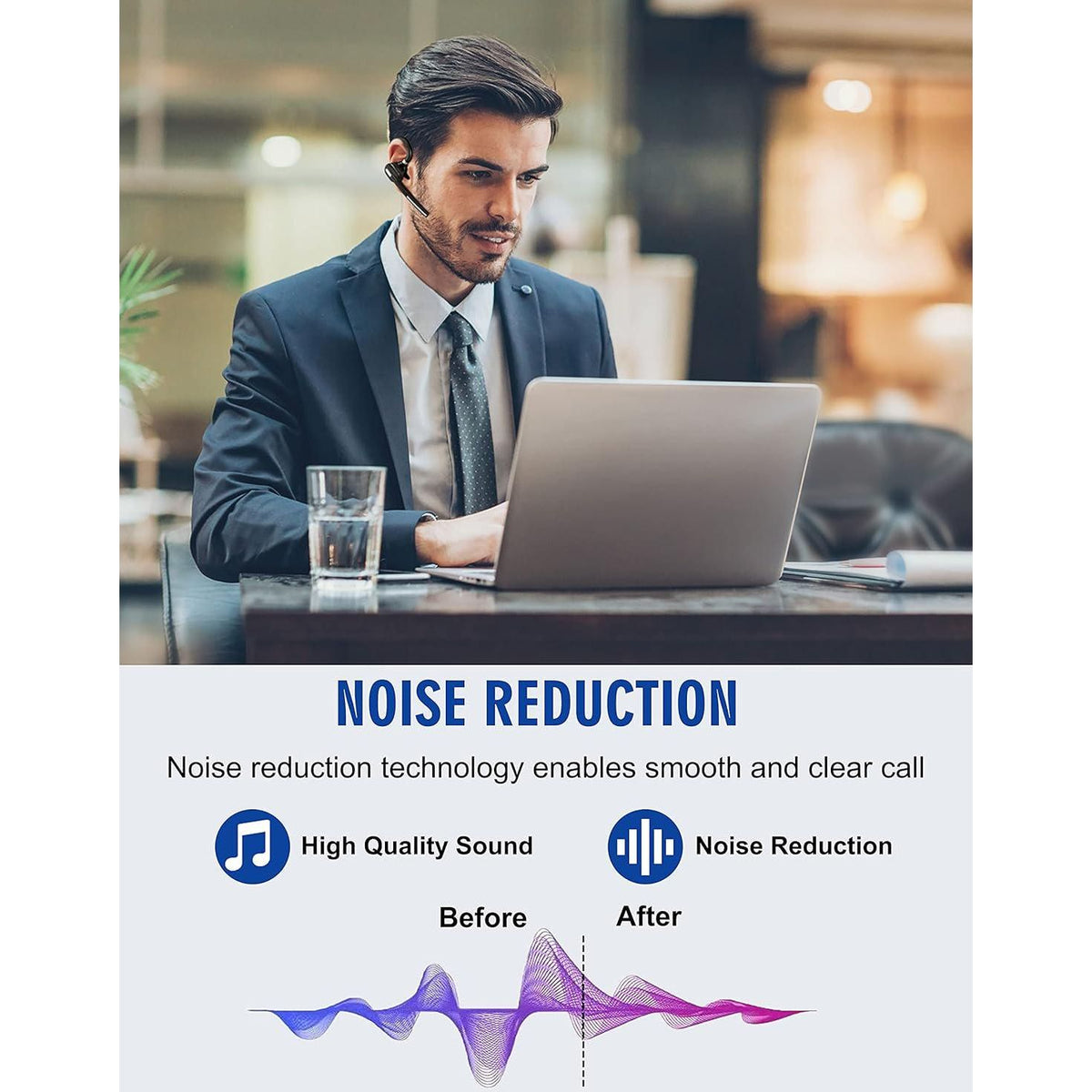 Bluetooth Headset V5.1, Wireless Headset With Battery Display Charging Case, Bluetooth Earpiece With Noise Canceling Mic For Driving, Office, Business, Compatible With Cell Phone And PC,