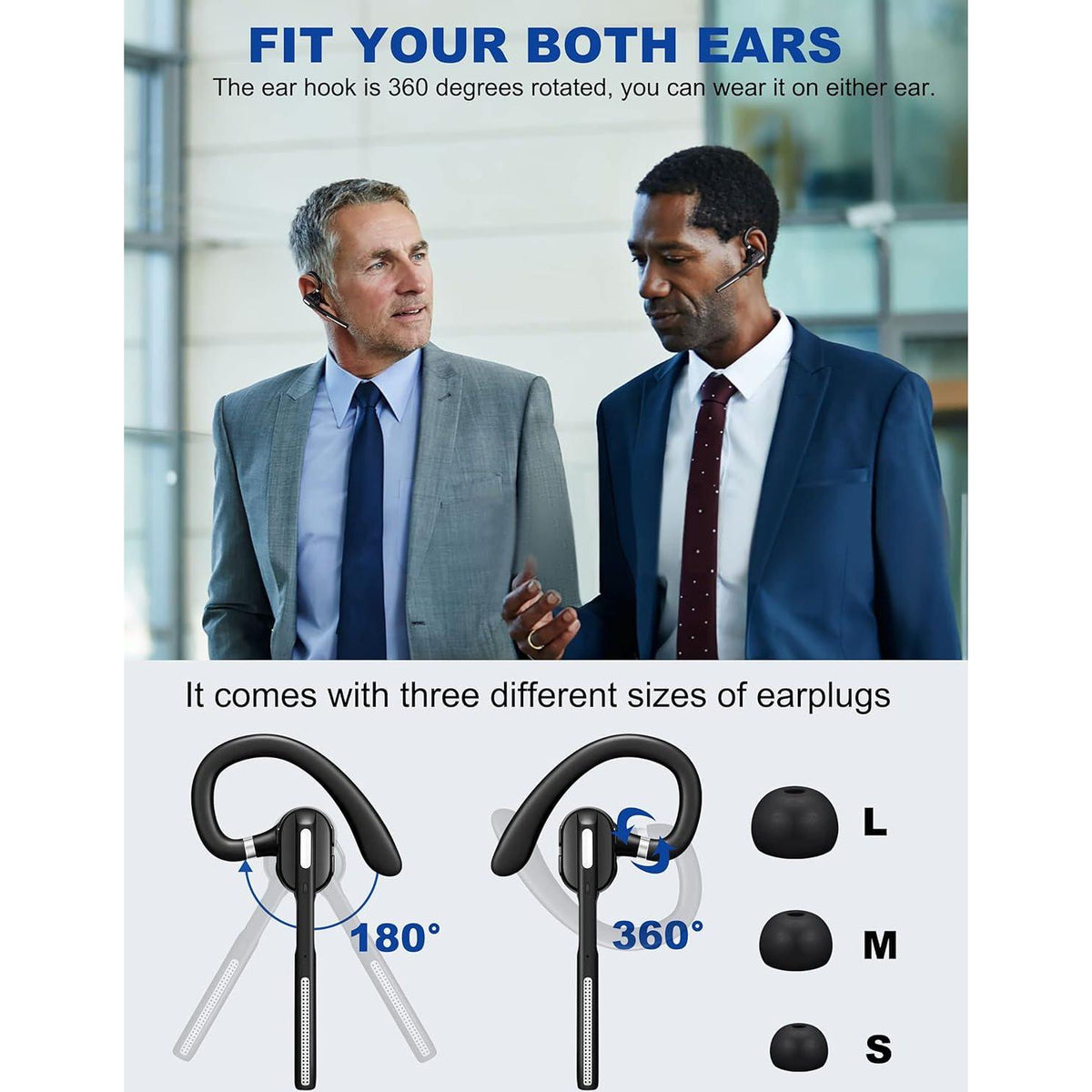 Bluetooth Headset V5.1, Wireless Headset With Battery Display Charging Case, Bluetooth Earpiece With Noise Canceling Mic For Driving, Office, Business, Compatible With Cell Phone And PC,