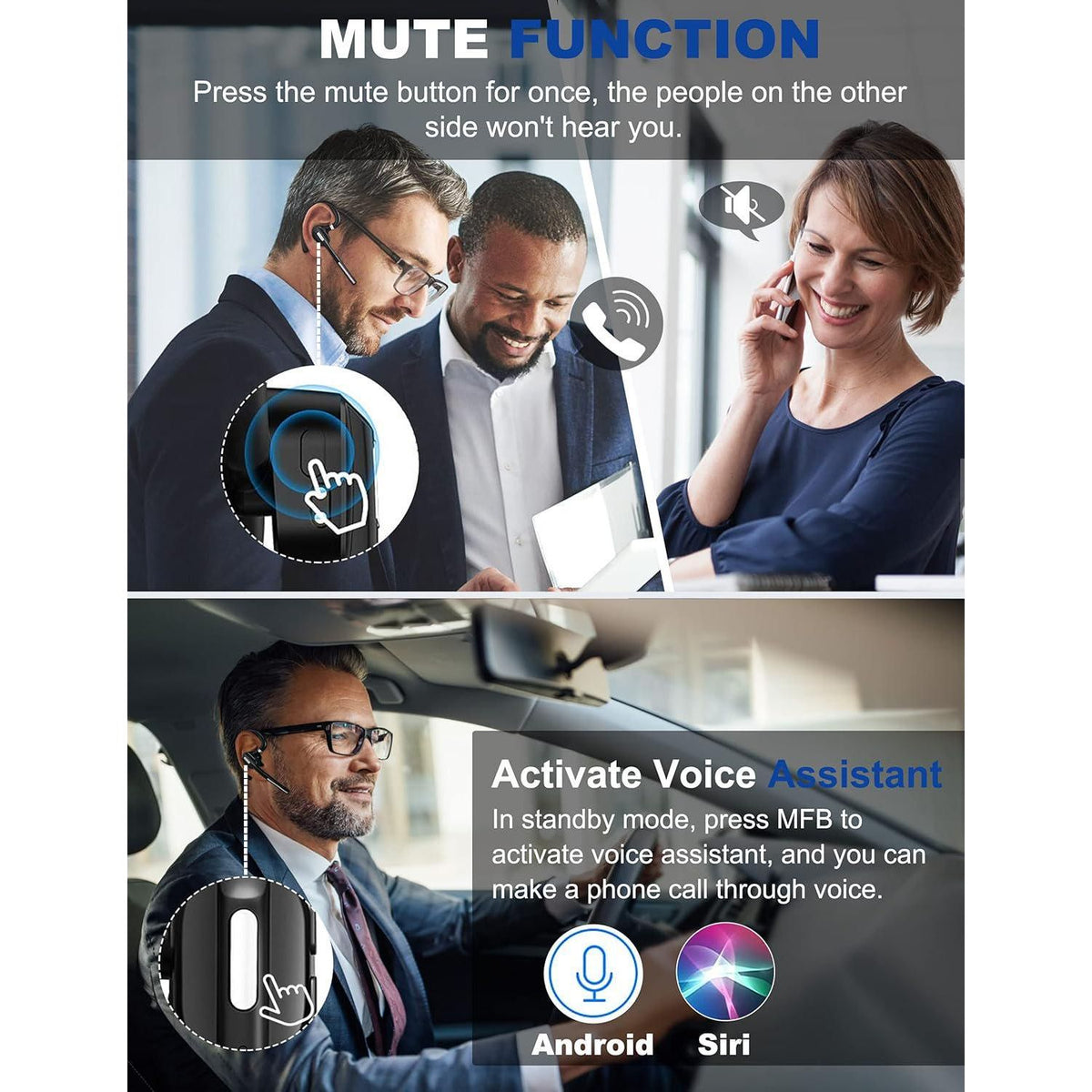 Bluetooth Headset V5.1, Wireless Headset With Battery Display Charging Case, Bluetooth Earpiece With Noise Canceling Mic For Driving, Office, Business, Compatible With Cell Phone And PC,