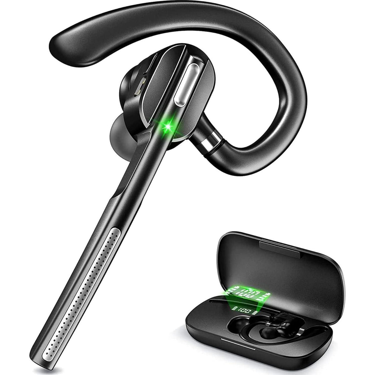 Bluetooth Headset V5.1, Wireless Headset With Battery Display Charging Case, Bluetooth Earpiece With Noise Canceling Mic For Driving, Office, Business, Compatible With Cell Phone And PC,