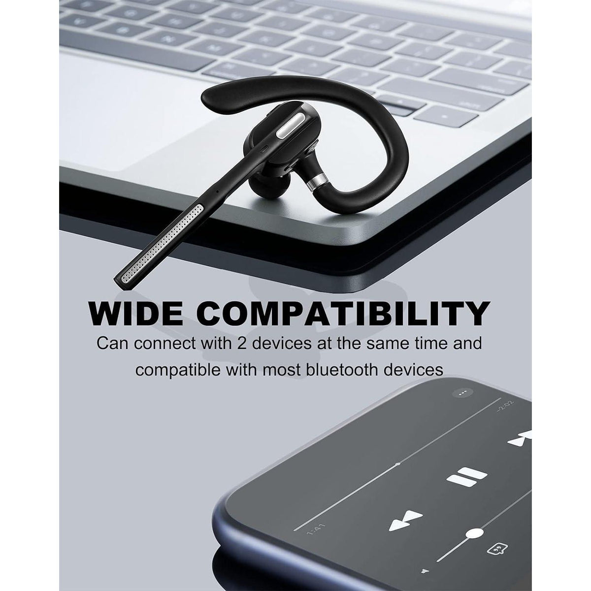 Bluetooth Headset V5.1, Wireless Headset With Battery Display Charging Case, Bluetooth Earpiece With Noise Canceling Mic For Driving, Office, Business, Compatible With Cell Phone And PC,