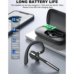 Bluetooth Headset V5.1, Wireless Headset With Battery Display Charging Case, Bluetooth Earpiece With Noise Canceling Mic For Driving, Office, Business, Compatible With Cell Phone And PC,