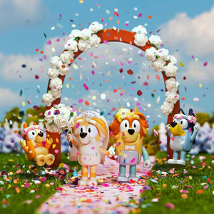Bluey Figure 4-Pack Wedding Time, Re-Enact Uncle Rad And Frisky's Wedding Day And Bingo Flower Girl Figures,