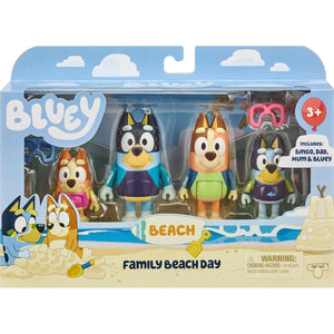 Bluey Figure 4-Pack, Family Beach Day 2.5-3 Inch, Bingo, Bandit And Chilli Character Figures With Accessories,