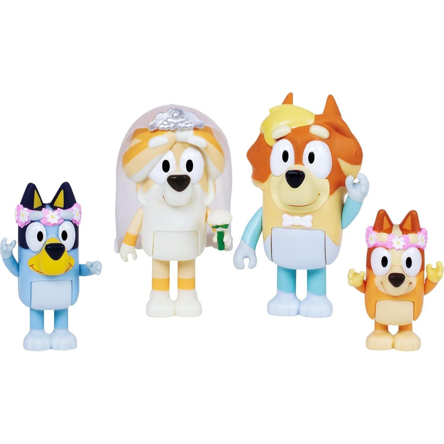 Bluey Figure 4-Pack Wedding Time, Re-Enact Uncle Rad And Frisky's Wedding Day And Bingo Flower Girl Figures,