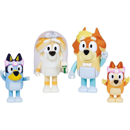 Bluey Figure 4-Pack Wedding Time, Re-Enact Uncle Rad And Frisky's Wedding Day And Bingo Flower Girl Figures,