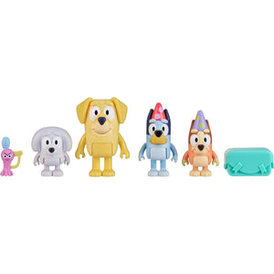 Bluey Figure 4-Pack, Pass The Parcel 2.5-3 Inch, Bingo, Lucky's Dad And Lila Character Figures With Accessories,