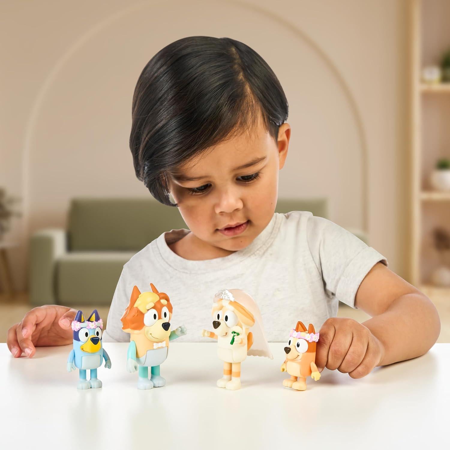Bluey Figure 4-Pack Wedding Time, Re-Enact Uncle Rad And Frisky's Wedding Day And Bingo Flower Girl Figures,
