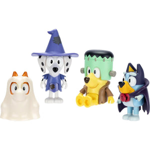 Bluey Figure 4-Packs, Halloween, 2.5 Poseable Figures Of Bluey, Bingo, Chloe And Lucky Dressed In Halloween Costumes, With Accessories, Kids Can Recreate Their Favorite Moments From The Bluey TV Show,