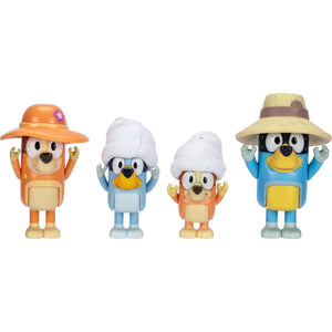 Bluey Figure 4-Packs, Family Trip, 2.5 Inch Poseable Figures Of Bluey, Bingo, Bandit And Chilli, With Accessories, Kids Can Recreate Their Favorite Moments From The Bluey TV Show,