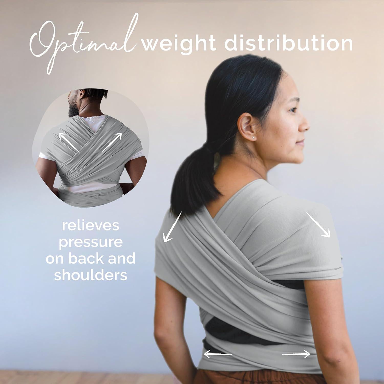 Boba Baby Wrap Carrier Newborn To Toddler - Stretchy Baby Wraps Carrier Hands-Free Baby Carrier Wrap, Carrier Sling, Baby Carrier Newborn To Toddler 7-35lbs (Serenity Light Grey),