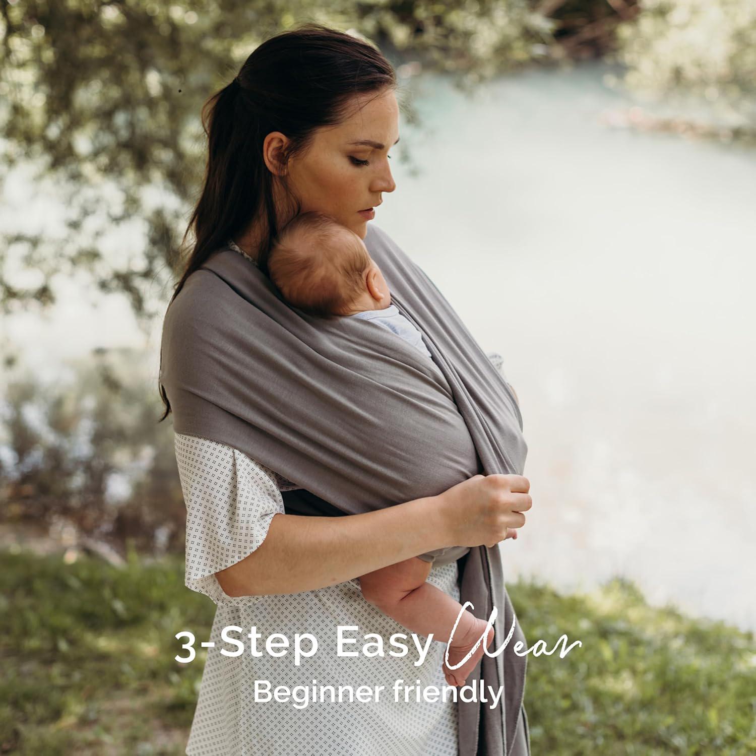 Boba Baby Wrap Carrier - Original Baby Carrier Wrap, Baby Sling For Newborns - Baby Wearing Essentials - Hands-Free Newborn Wrap Swaddle Holder, Newborn To Toddler Infant Baby Sling, 7-35 Lbs (Grey),