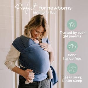 Boba Baby Wrap Carrier Newborn To Toddler - Stretchy Baby Wraps Carrier - Baby Sling - Hands-Free Baby Carrier Wrap - Baby Carrier Sling - Baby Carrier Newborn To Toddler 7-35 Lbs (Vintage Navy Blue),