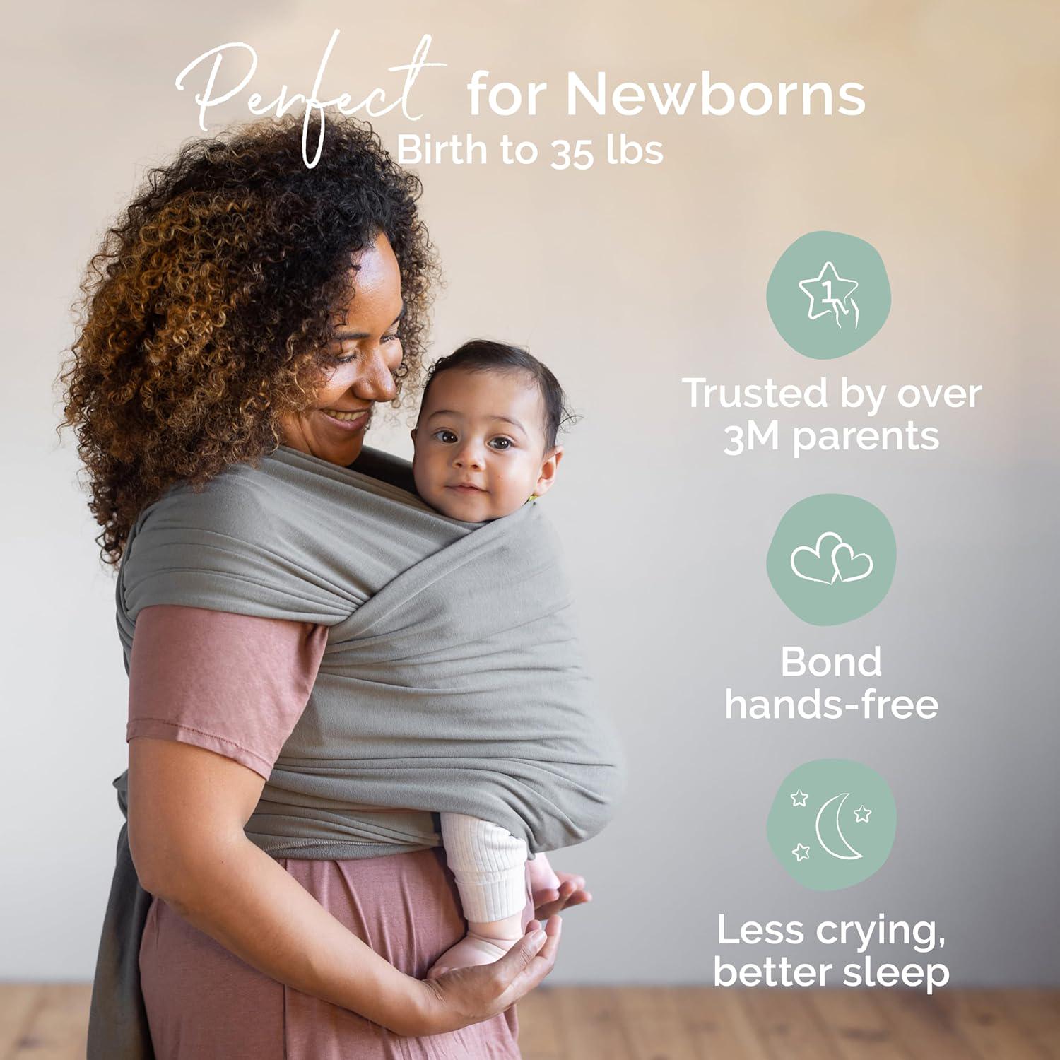 Boba Baby Wrap Carrier - Original Baby Carrier Wrap, Baby Sling For Newborns - Baby Wearing Essentials - Hands-Free Newborn Wrap Swaddle Holder, Newborn To Toddler Infant Baby Sling, 7-35 Lbs (Grey),