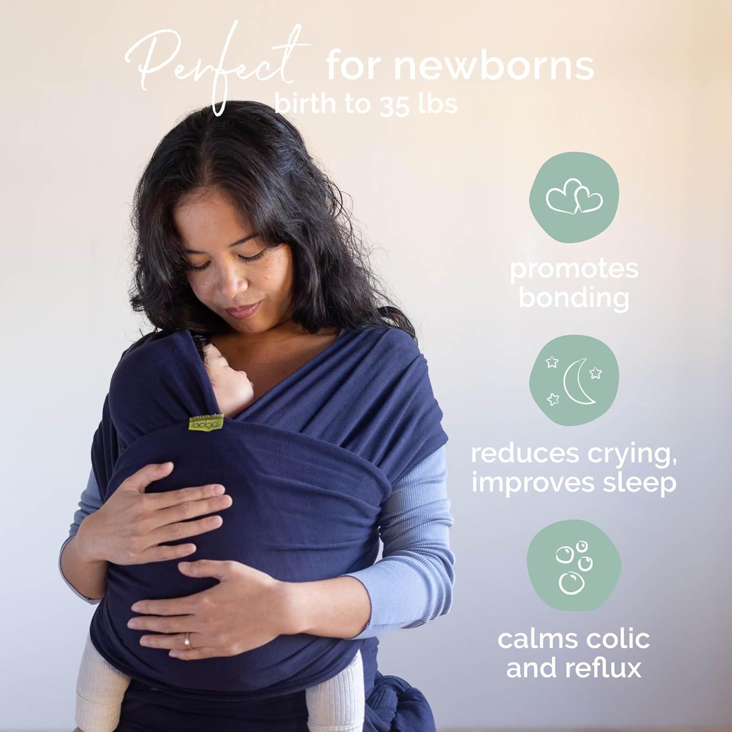 Boba Baby Wrap Carrier - Original Baby Carrier Wrap, Baby Sling For Newborns - Baby Wearing Essentials - Newborn Wrap Swaddle Holder, Newborn To Toddler Infant Baby Sling, 7-35 Lbs (Navy Blue),