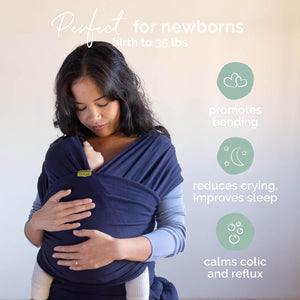 Boba Baby Wrap Carrier - Original Baby Carrier Wrap, Baby Sling For Newborns - Baby Wearing Essentials - Newborn Wrap Swaddle Holder, Newborn To Toddler Infant Baby Sling, 7-35 Lbs (Navy Blue),