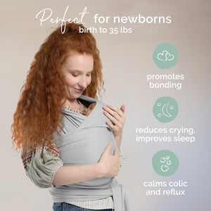 Boba Baby Wrap Carrier Newborn To Toddler - Stretchy Baby Wraps Carrier Hands-Free Baby Carrier Wrap, Carrier Sling, Baby Carrier Newborn To Toddler 7-35lbs (Serenity Light Grey),