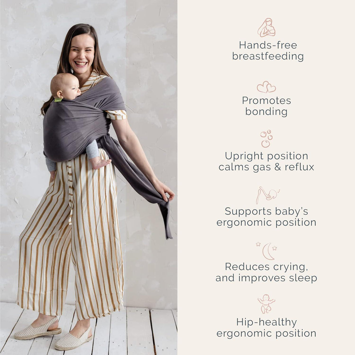 Boba Baby Wrap Carrier - Original Baby Carrier Wrap Sling For Newborns - Baby Wearing Essentials - Newborn Wrap Swaddle Holder, Newborn To Toddler Infant Sling (Organic Dark Grey),