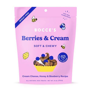 Bocce's Bakery Berries and Cream Dog Treats 6 oz Wheat Free Soft Cookies with Blueberry and Cream Cheese