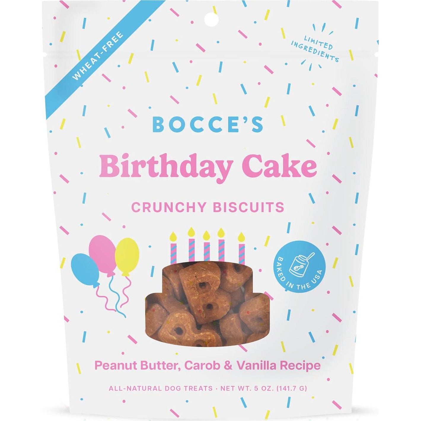Bocce's Bakery Birthday Cake Dog Treats 5 oz Peanut Butter Vanilla Wheat Free Baked in USA