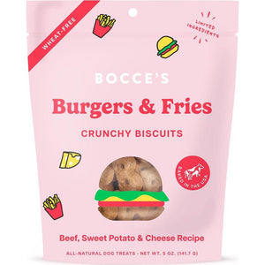 Bocce's Bakery Limited Edition Dog Treats Burgers and Fries Biscuits Wheat Free 5 oz Bag