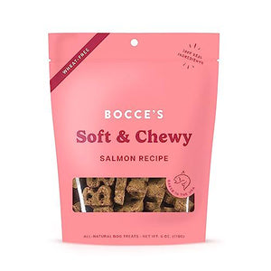 Bocce's Bakery Oven Baked Dog Treats Salmon Recipe 6 oz Wheat Free Soft and Chewy Made in USA