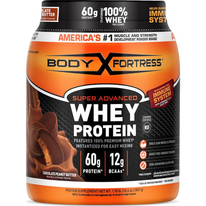 Body Fortress Whey Protein Powder, Chocolate Peanut Butter Flavor, Premium Protein, 178 lbs, Packaging May Vary
