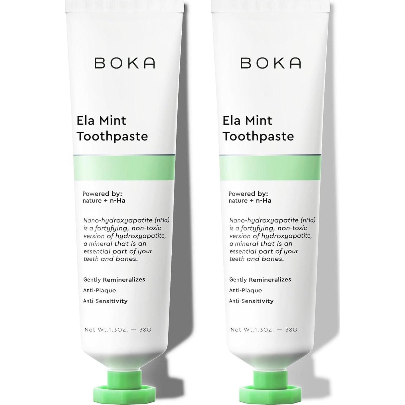 Boka Boka Fluoride Free Travel Size Toothpaste Nano Hydroxyapatite, Helps Remineralize, Appropriate For Sensitive Teeth, Whitening - For Adult, Kids Oral Care - Ela Mint Flavor, 1.3 Fl Oz 2Pk
