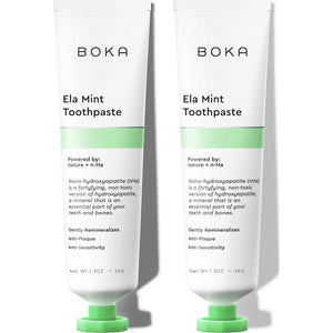Boka Boka Fluoride Free Travel Size Toothpaste Nano Hydroxyapatite, Helps Remineralize, Appropriate For Sensitive Teeth, Whitening - For Adult, Kids Oral Care - Ela Mint Flavor, 1.3 Fl Oz 2Pk