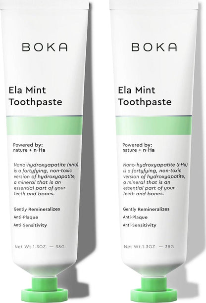 Boka Boka Fluoride Free Travel Size Toothpaste Nano Hydroxyapatite, Helps Remineralize, Appropriate For Sensitive Teeth, Whitening - For Adult, Kids Oral Care - Ela Mint Flavor, 1.3 Fl Oz 2Pk