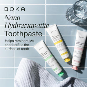 Boka Fluoride-Free Toothpaste with Nano Hydroxyapatite Sensitive Teeth Whitening, Ela Mint, Coco Ginger, Lemon Lavender 3-Pack