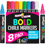 Bold Liquid Chalk Markers - Dry Erase Marker Pens For Chalkboards, Signs, Windows, Blackboard, Glass, Mirrors - Chalkboard Markers With Reversible Tip (8 Pack) - (Multicolored, 6mm),