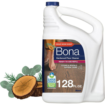 Bona Bona Hardwood Floor Cleaner Refill - 128 Fl Oz - Cedar Wood Scent - Residue-Free Floor Cleaning Solution Spray Mop And Spray Bottle Refill - For Wood Floors