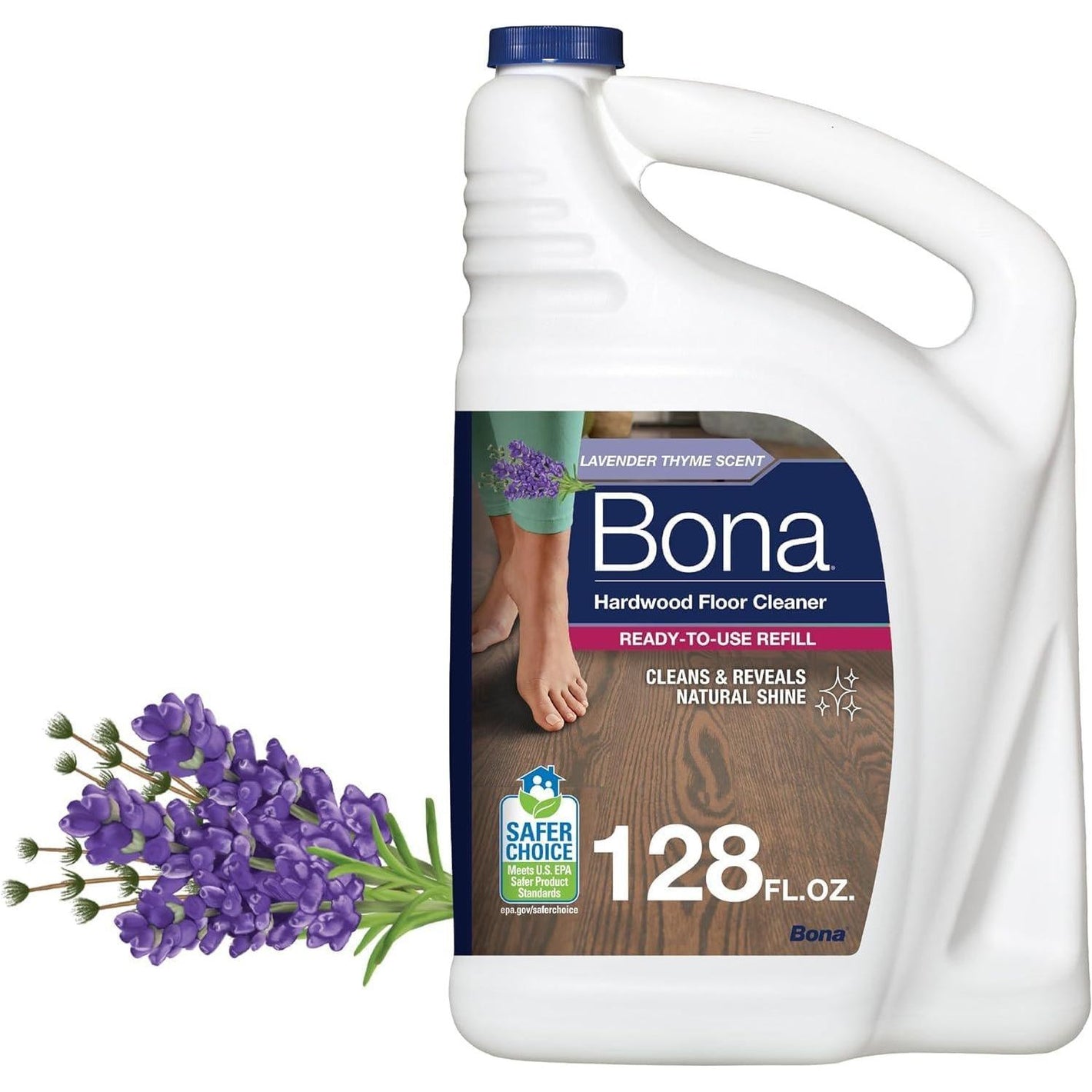 Bona Hardwood Floor Cleaner Refill, 128 Fl Oz, Lavender Thyme Scent, Residue-Free Floor Cleaning Solution Spray Mop & Spray Bottle Refill for Wood Floors