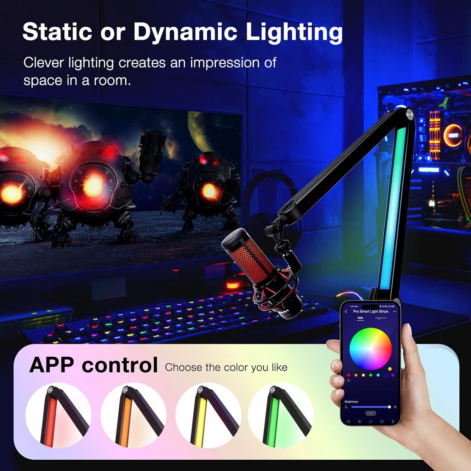 Boom Arm With RGB Light - Mic Arm For HyperX QuadCast, Blue Yeti, Shure SM7B, Rode And Most Gaming Mic, Height Adjustable Mic Boom Arm Microphone Arm, Desk Mic Stand For Most USB Microphone By SUNMON,