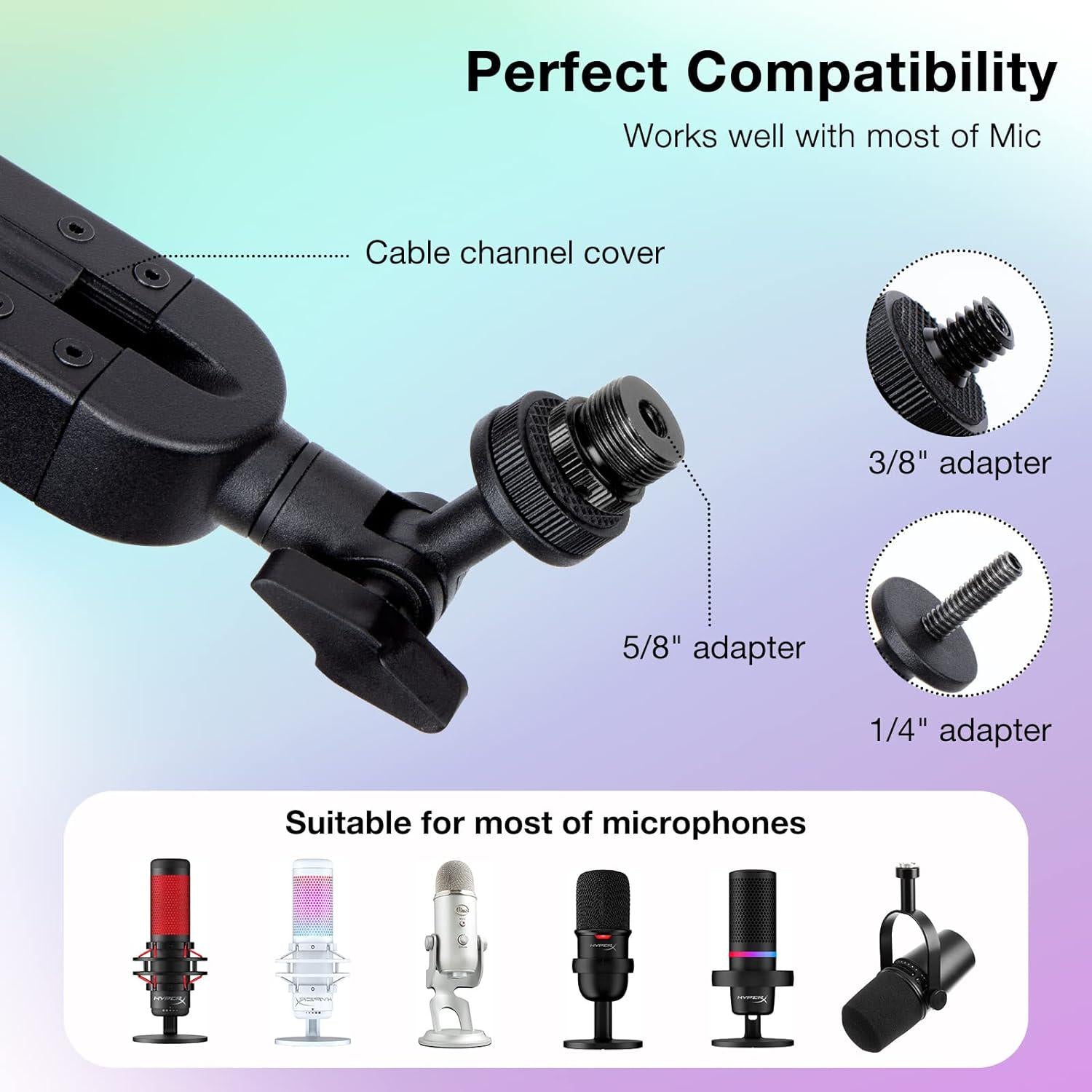 Boom Arm With RGB Light - Mic Arm For HyperX QuadCast, Blue Yeti, Shure SM7B, Rode And Most Gaming Mic, Height Adjustable Mic Boom Arm Microphone Arm, Desk Mic Stand For Most USB Microphone By SUNMON,