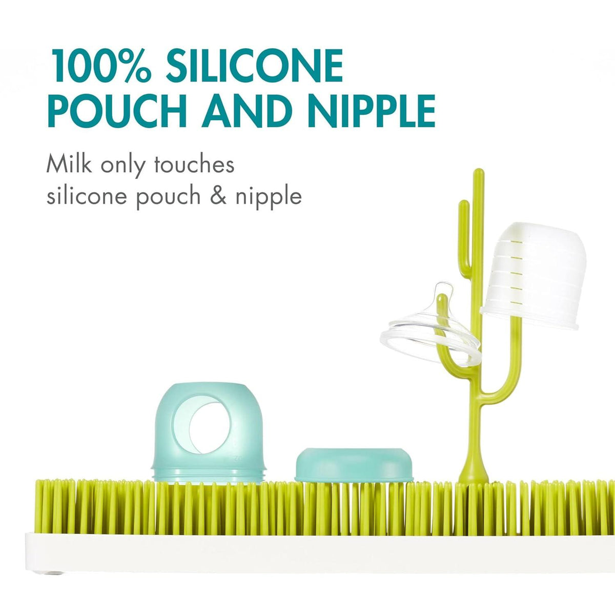 Boon Nursh Reusable Silicone Pouch Baby Bottles - Slow Flow Nipple - Silicone Baby Bottle Pouch And Nipple - Baby Feeding Essentials - Blue - 0-3 Months - 3 Count - 4 Ounce,