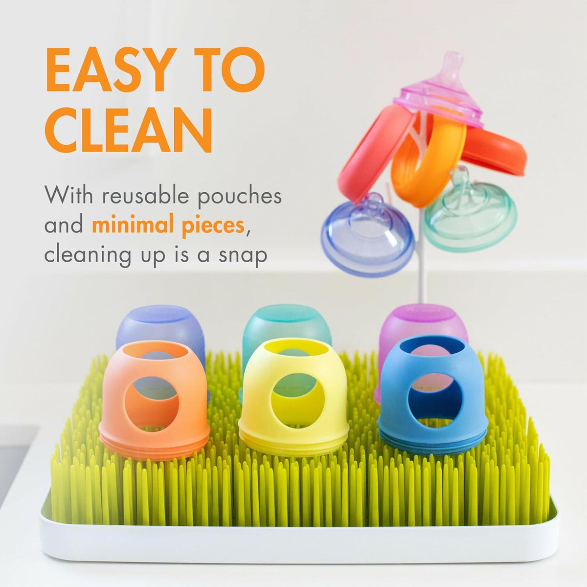 Boon Nursh Reusable Silicone Pouch Baby Bottles - Slow Flow Nipple - Silicone Baby Bottle Pouch And Nipple - Baby Feeding Essentials - Color Block - 0-3 Months - 3 Count - 4 Ounce,