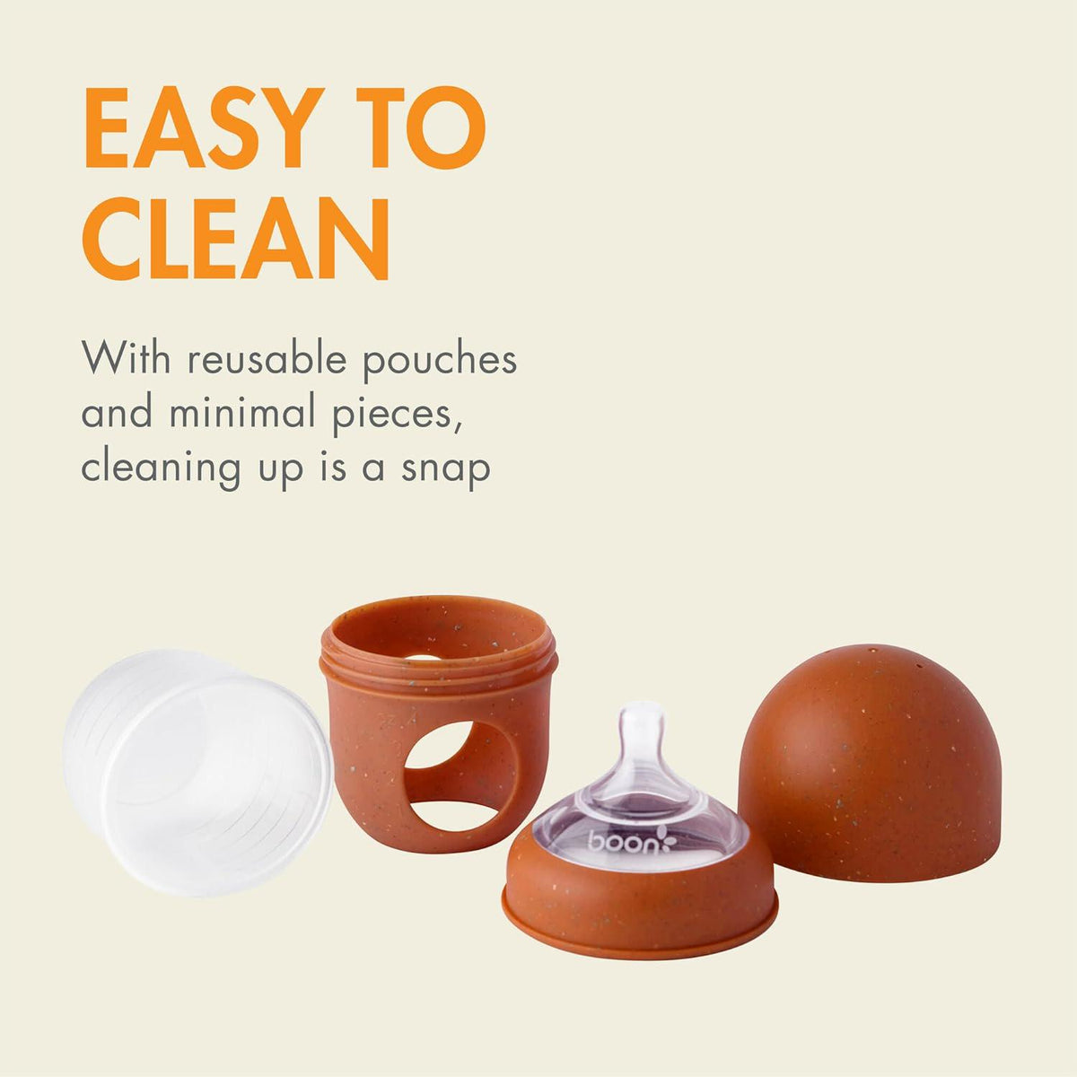 Boon Nursh Reusable Silicone Pouch Baby Bottles - Slow Flow Nipple - Silicone Baby Bottle Pouch And Nipple - Baby Feeding Essentials - Speckle - 0-3 Months - 3 Count - 4 Ounce,
